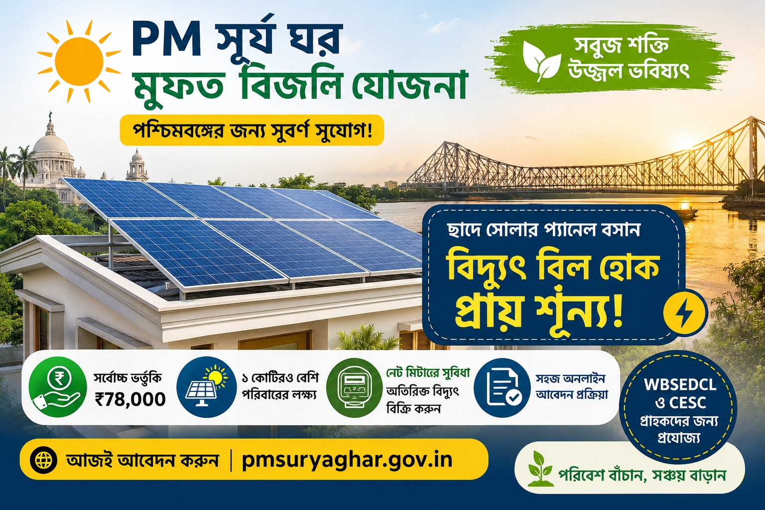 PM Surya Ghar Yojana West Bengal Solar Panel Subsidy
